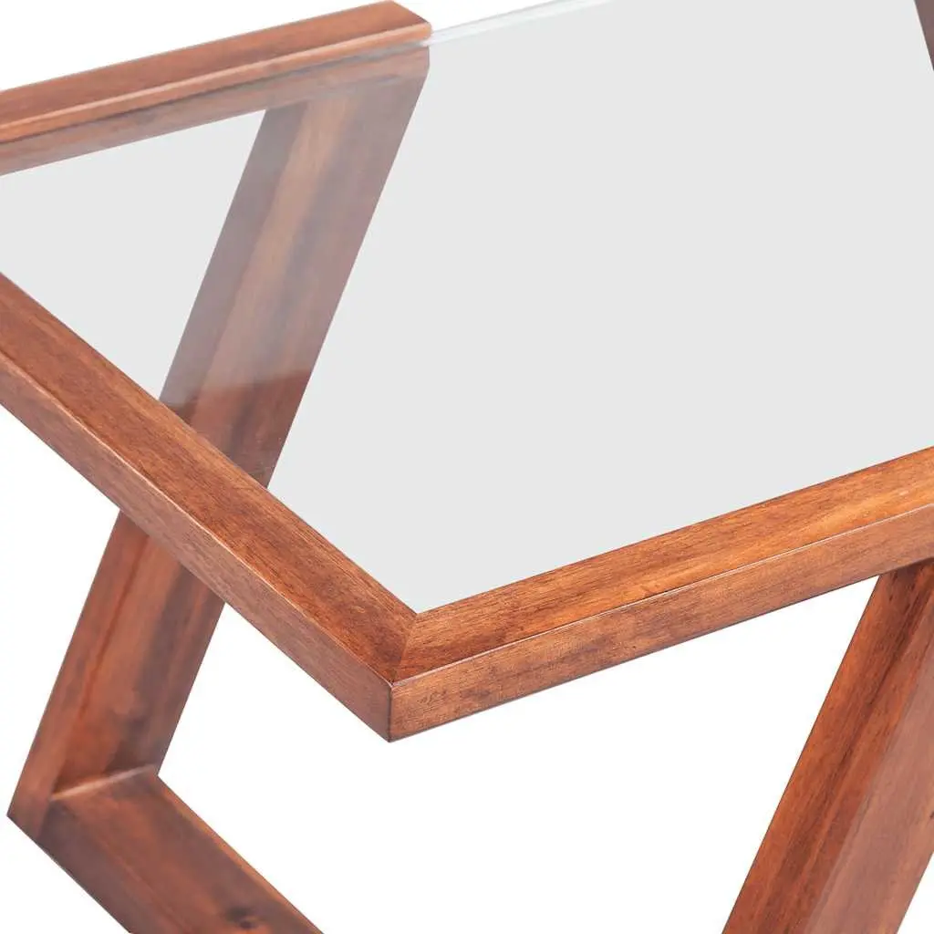 Coffee Table Tempered Glass Top Solid Acacia Wood Base Brown 100 x 50 x 40 cm