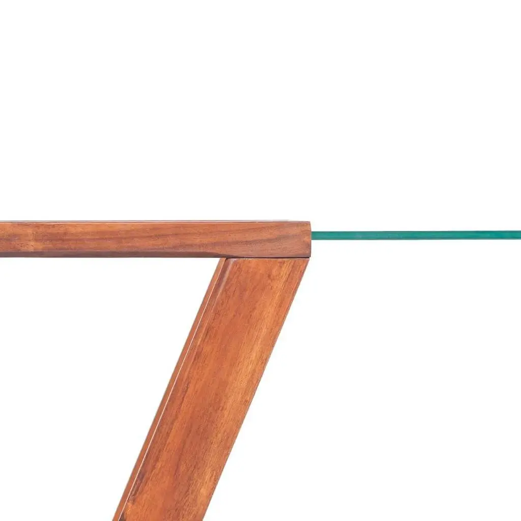 Coffee Table Tempered Glass Top Solid Acacia Wood Base Brown 100 x 50 x 40 cm