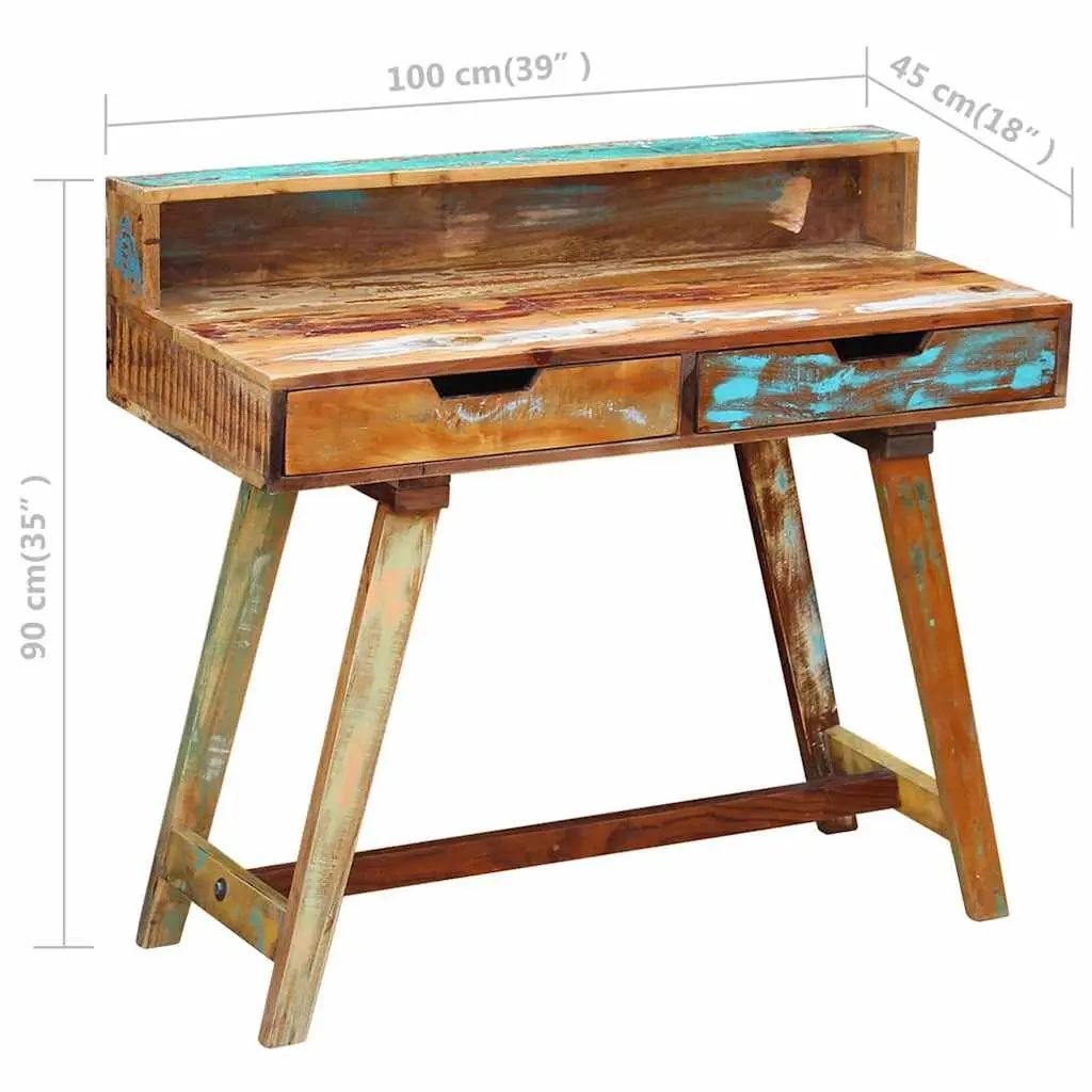 Desk Vintage Style Solid Reclaimed Wood with Two Drawers