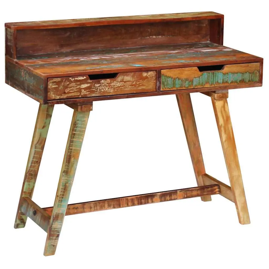 Desk Vintage Style Solid Reclaimed Wood with Two Drawers