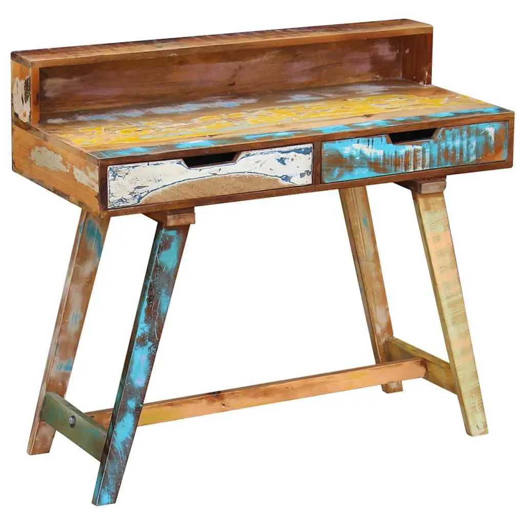 Desk Vintage Style Solid Reclaimed Wood with Two Drawers