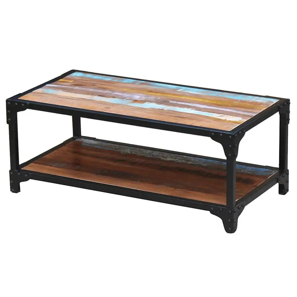 Coffee Table Solid Reclaimed Wood Vintage Living Room Side Table Storage Shelf