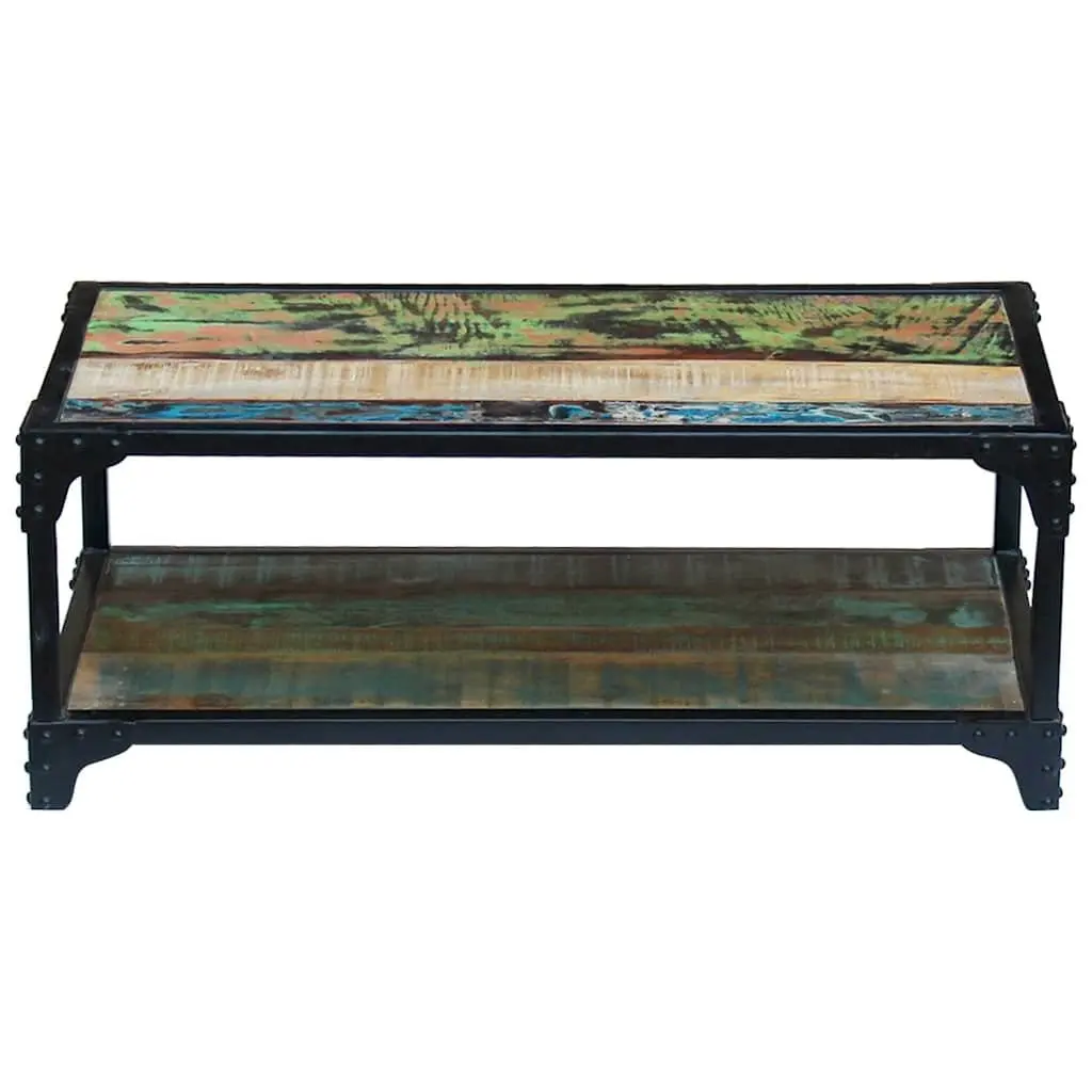 Coffee Table Solid Reclaimed Wood Vintage Living Room Side Table Storage Shelf
