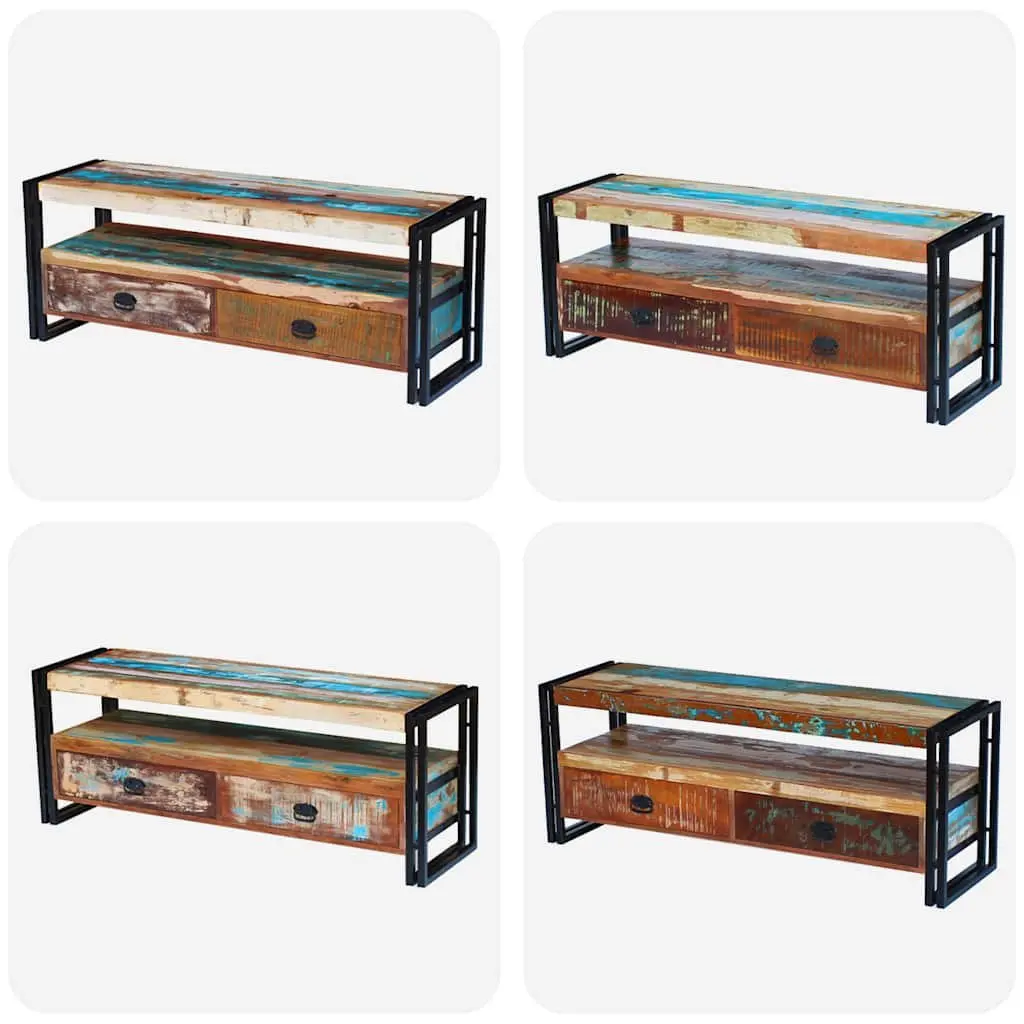 TV Cabinet Solid Reclaimed Wood Vintage Style Furniture Storage Drawers Shelf