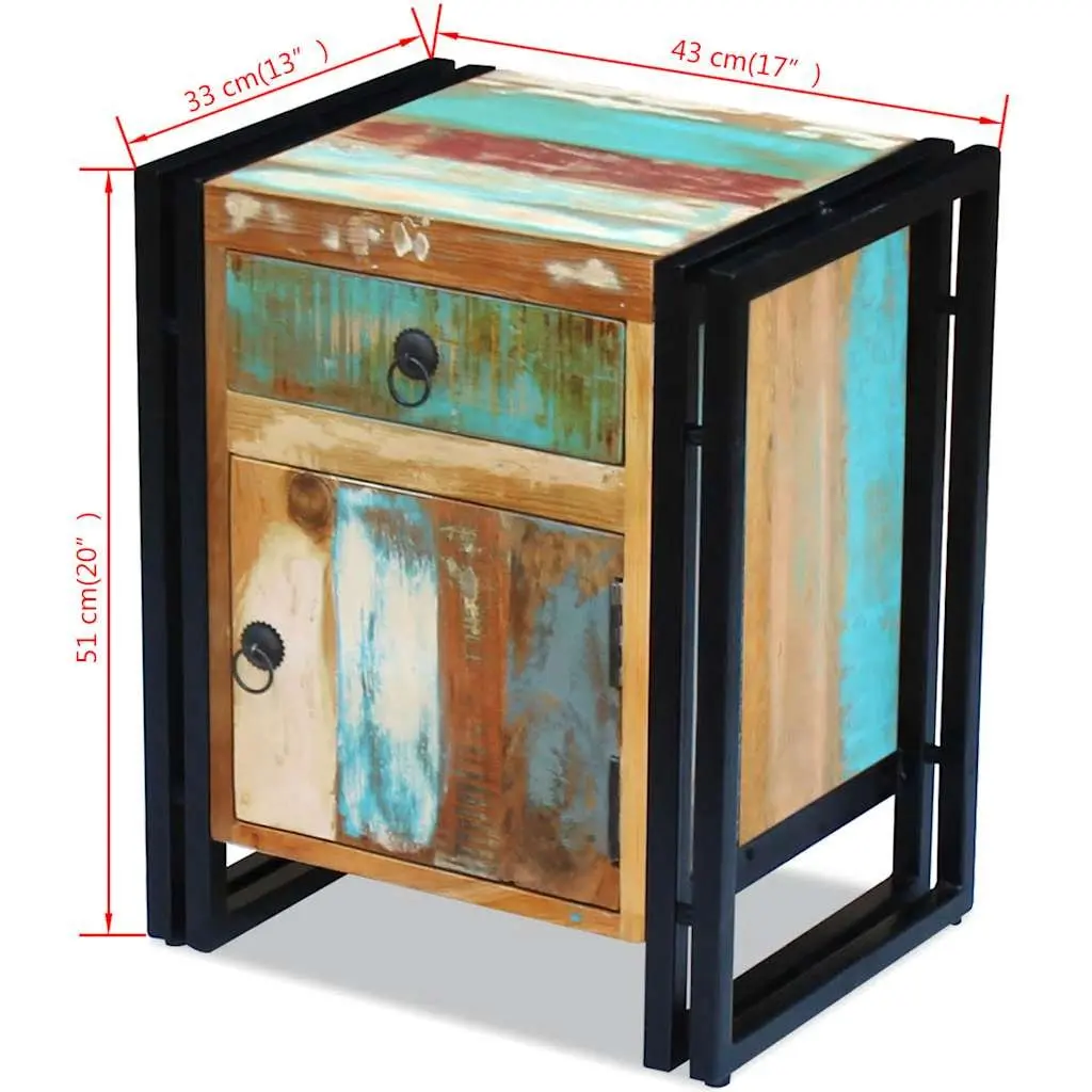 Bedside Cabinet Vintage Style Solid Reclaimed Wood with Steel Frame 1 Drawer 1 Door Compartment