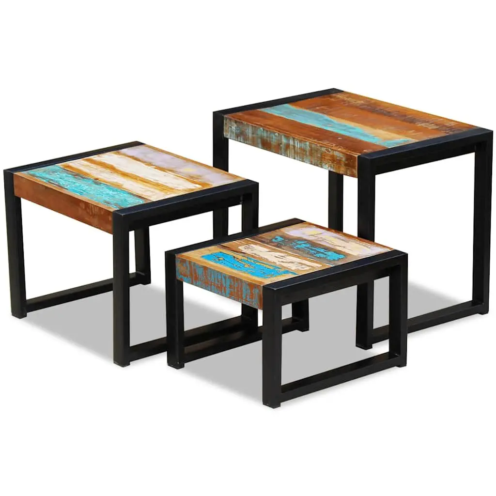 Nesting Tables Solid Reclaimed Wood Stackable Set of 3