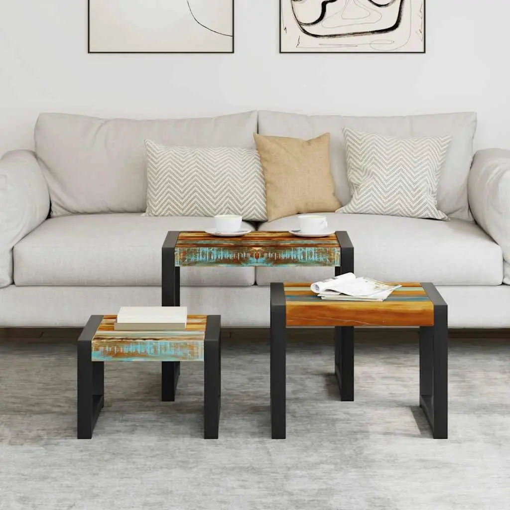 Nesting Tables Solid Reclaimed Wood Stackable Set of 3