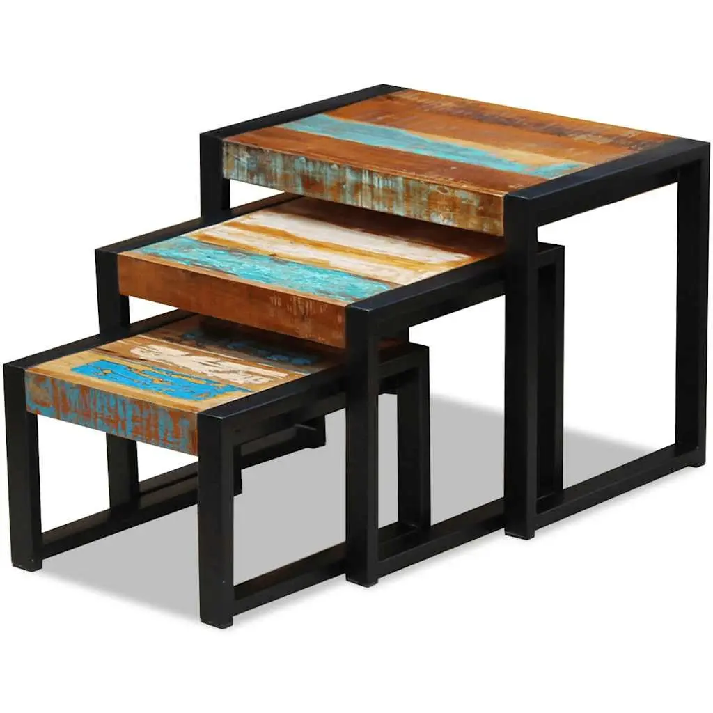 Nesting Tables Solid Reclaimed Wood Stackable Set of 3