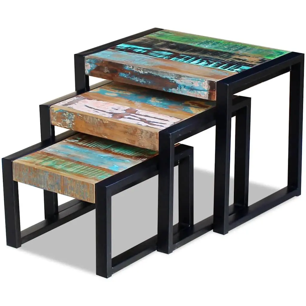 Nesting Tables Solid Reclaimed Wood Stackable Set of 3
