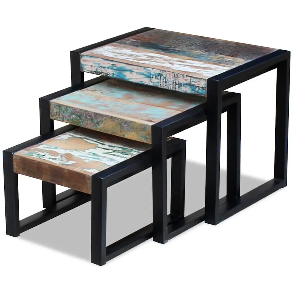 Nesting Tables Solid Reclaimed Wood Stackable Set of 3