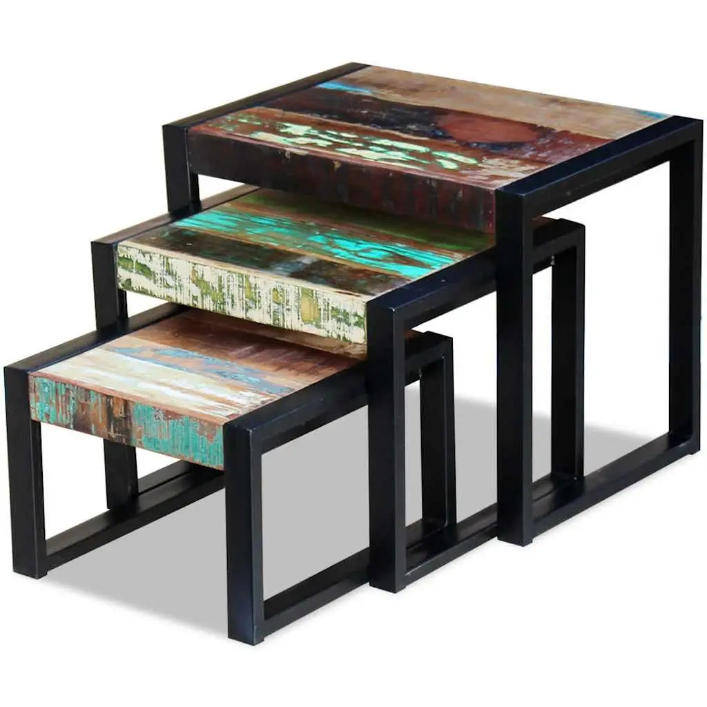 Nesting Tables Solid Reclaimed Wood Stackable Set of 3