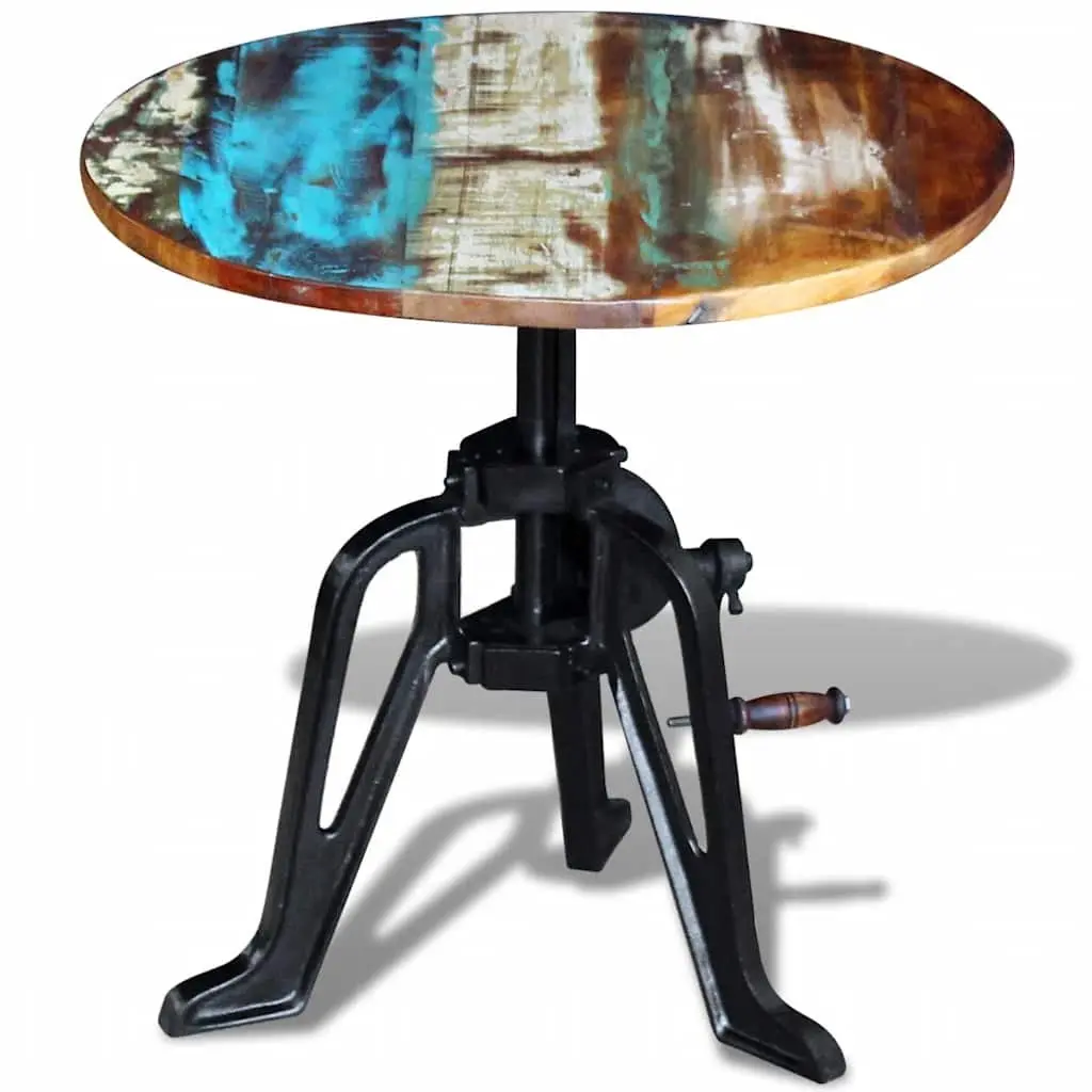 End Table Adjustable Height 42-63cm Reclaimed Wood Cast Iron Industrial Style