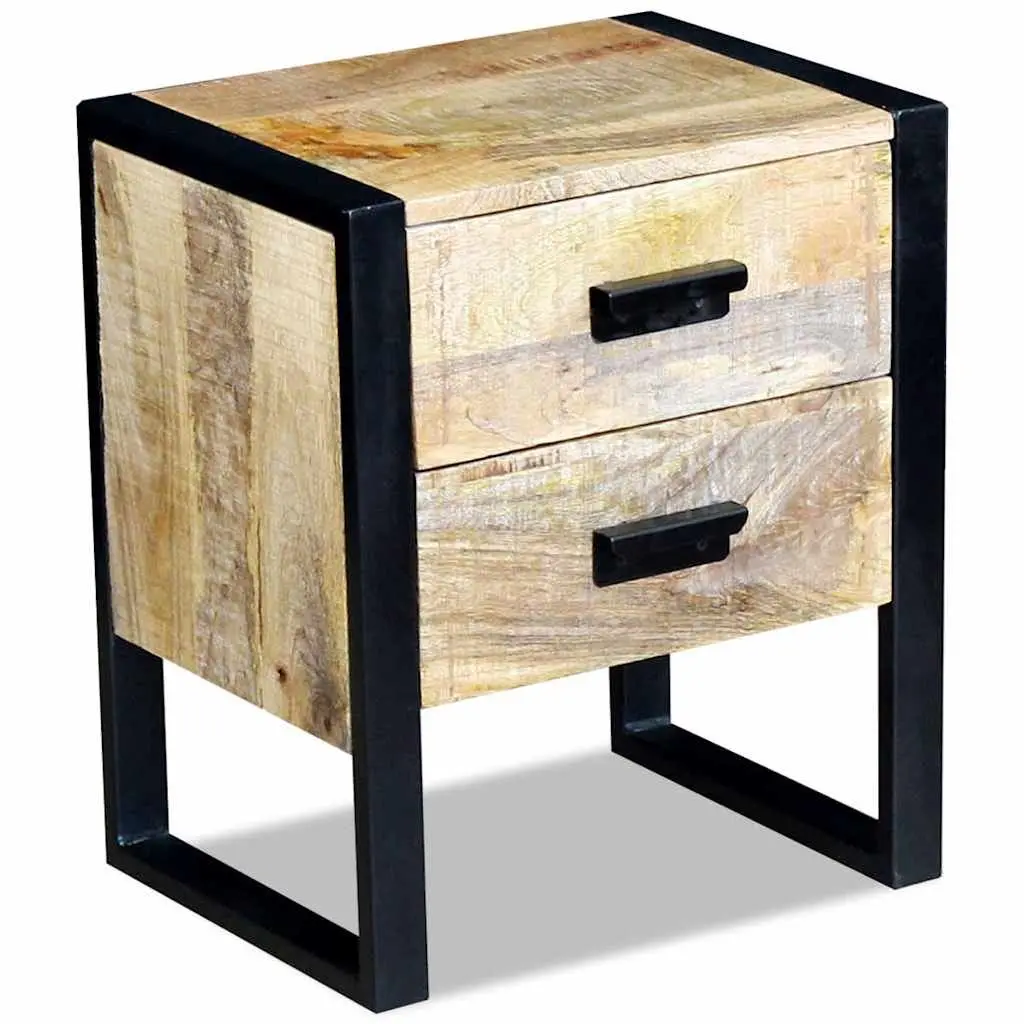 Side Table Industrial Style with 2 Drawers Brown