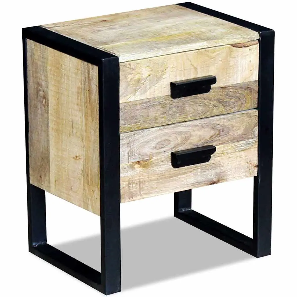 Side Table Industrial Style with 2 Drawers Brown