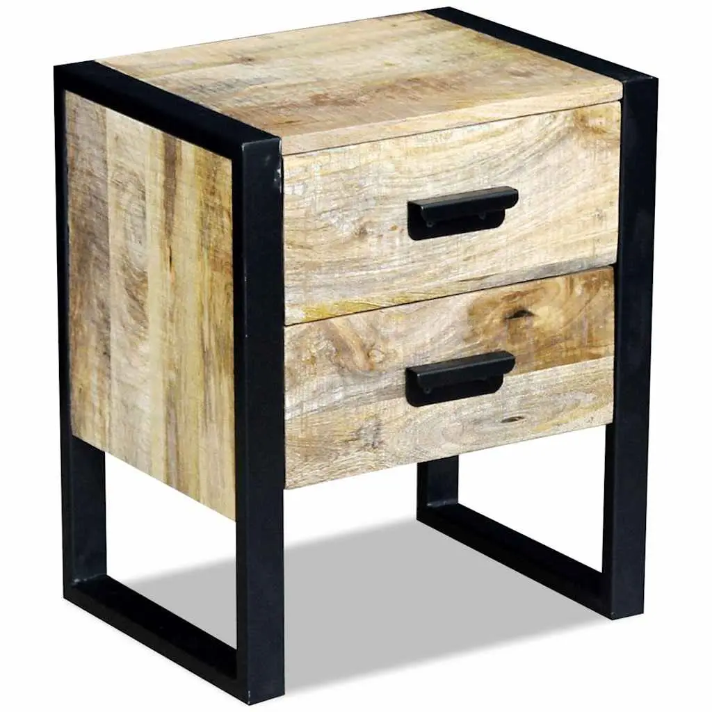Side Table Industrial Style with 2 Drawers Brown