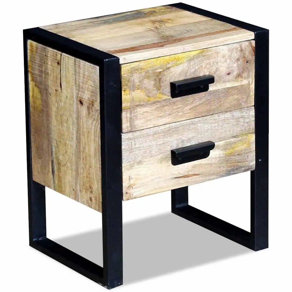 Side Table Industrial Style with 2 Drawers Brown