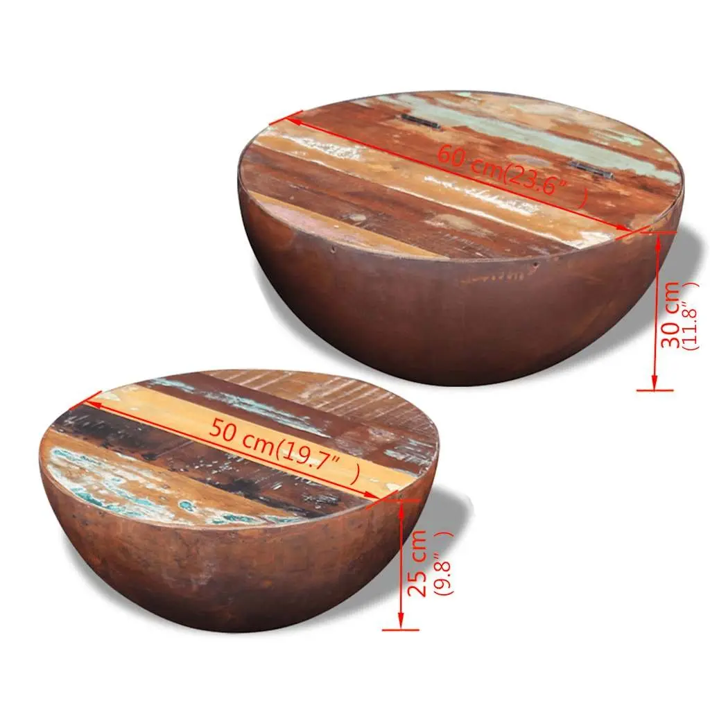 Two Piece Bowl Shaped Coffee Table Set Reclaimed Wood Multicolour