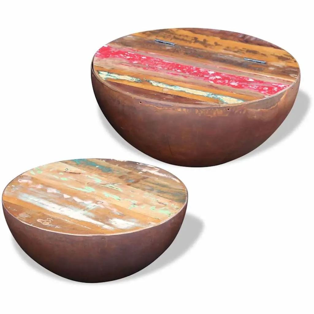 Two Piece Bowl Shaped Coffee Table Set Reclaimed Wood Multicolour