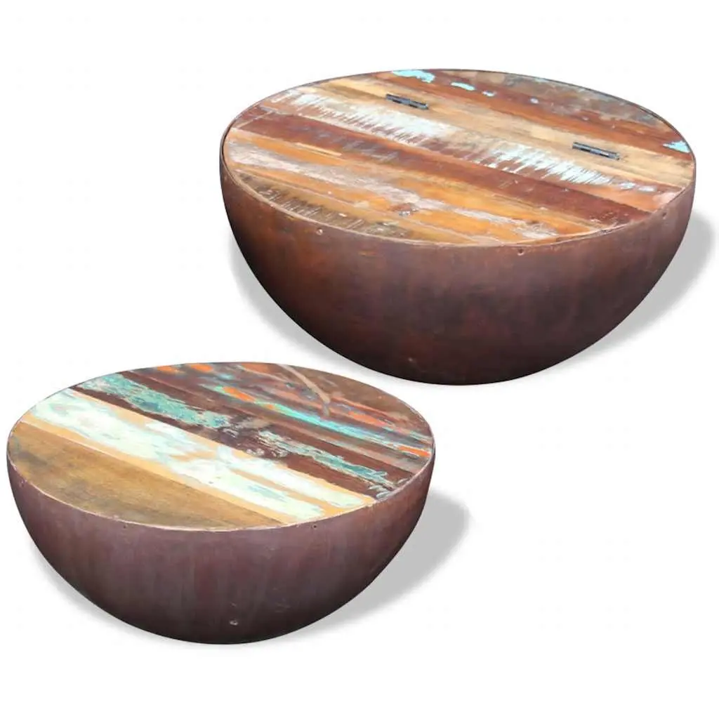 Two Piece Bowl Shaped Coffee Table Set Reclaimed Wood Multicolour