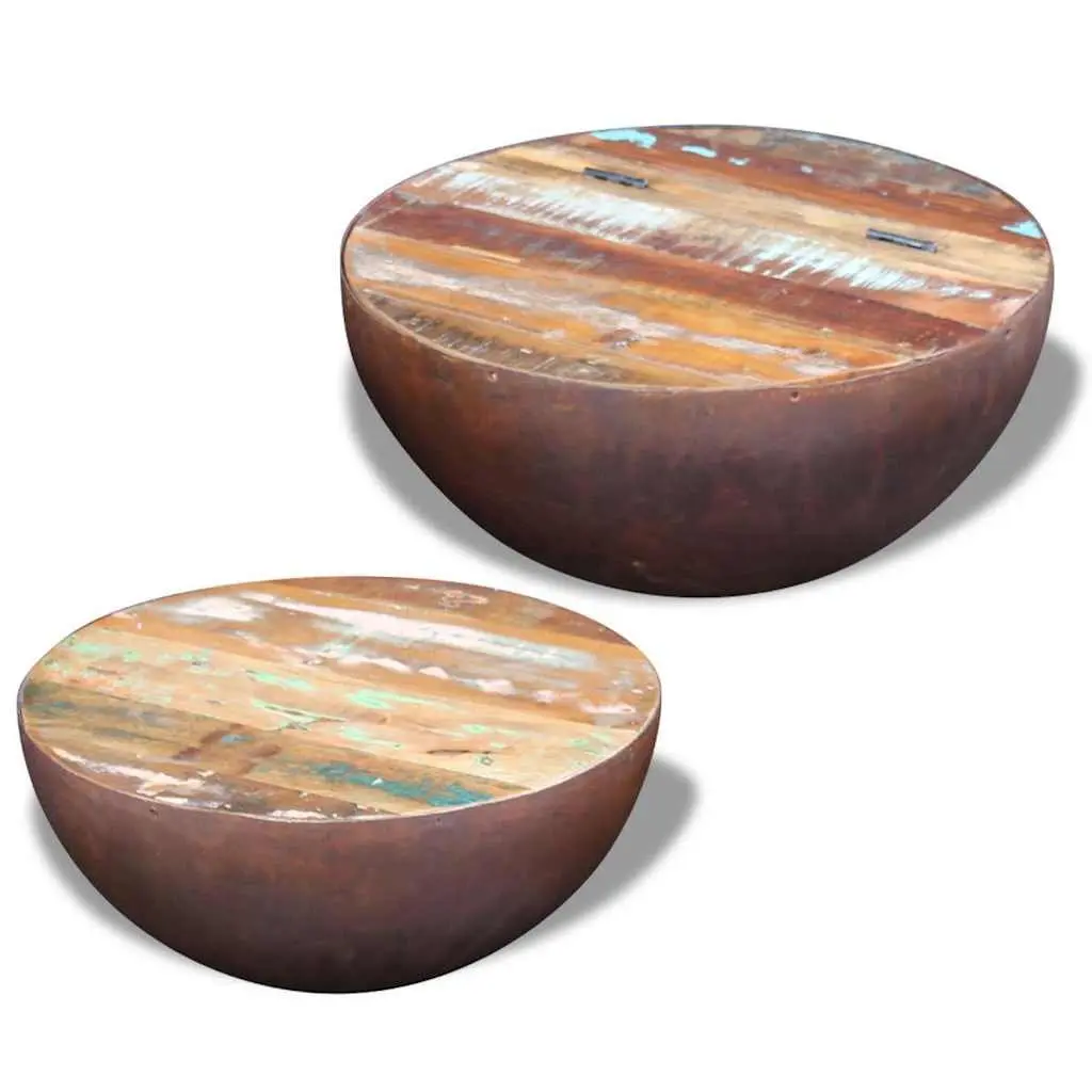 Two Piece Bowl Shaped Coffee Table Set Reclaimed Wood Multicolour