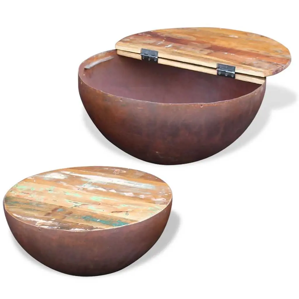 Two Piece Bowl Shaped Coffee Table Set Reclaimed Wood Multicolour