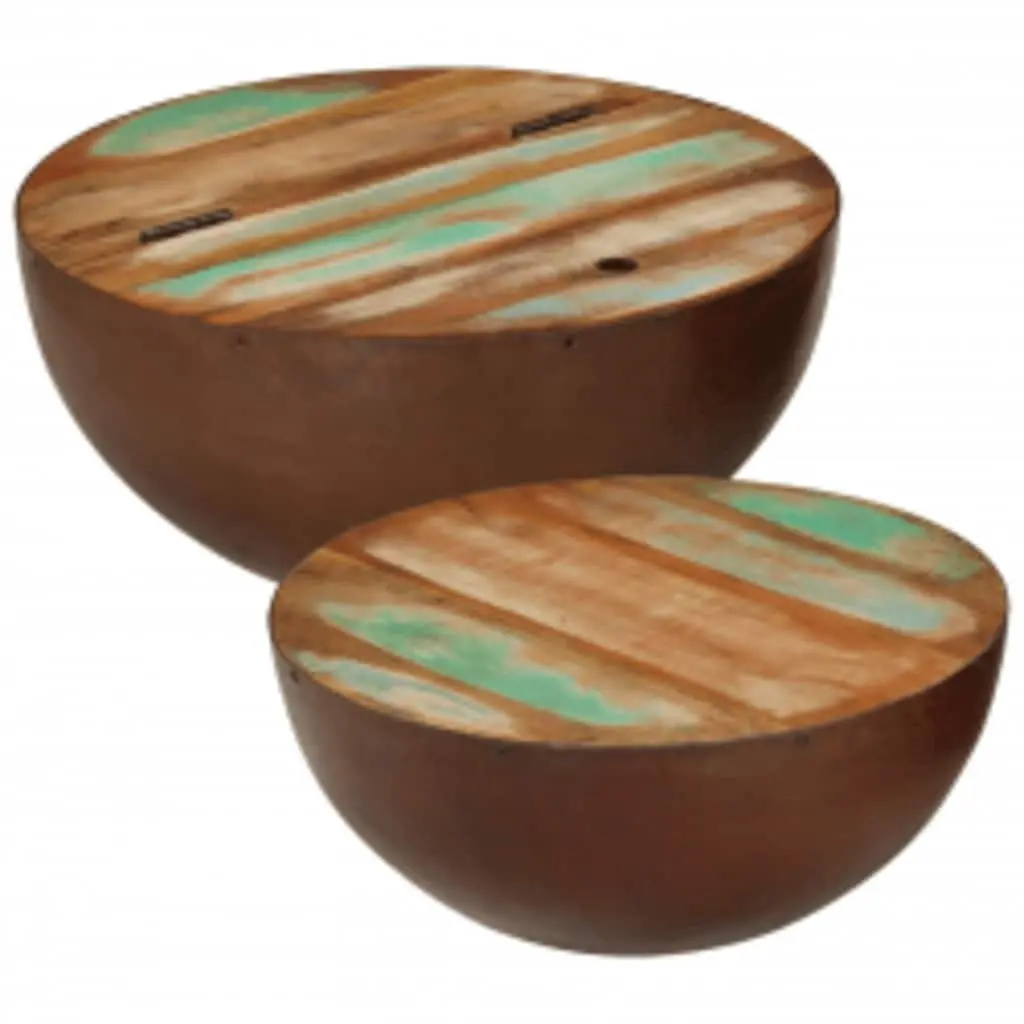 Two Piece Bowl Shaped Coffee Table Set Reclaimed Wood Multicolour