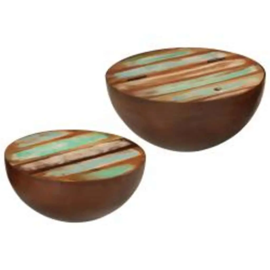 Two Piece Bowl Shaped Coffee Table Set Reclaimed Wood Multicolour