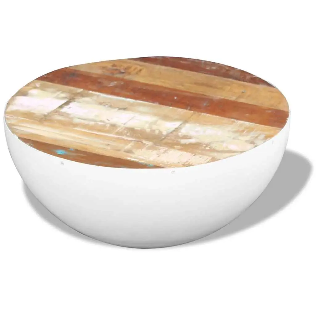 Bowl Shaped Coffee Table Solid Reclaimed Wood White Antique Vintage 60 x 60 x 30 cm