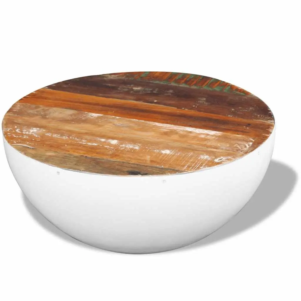 Bowl Shaped Coffee Table Solid Reclaimed Wood White Antique Vintage 60 x 60 x 30 cm