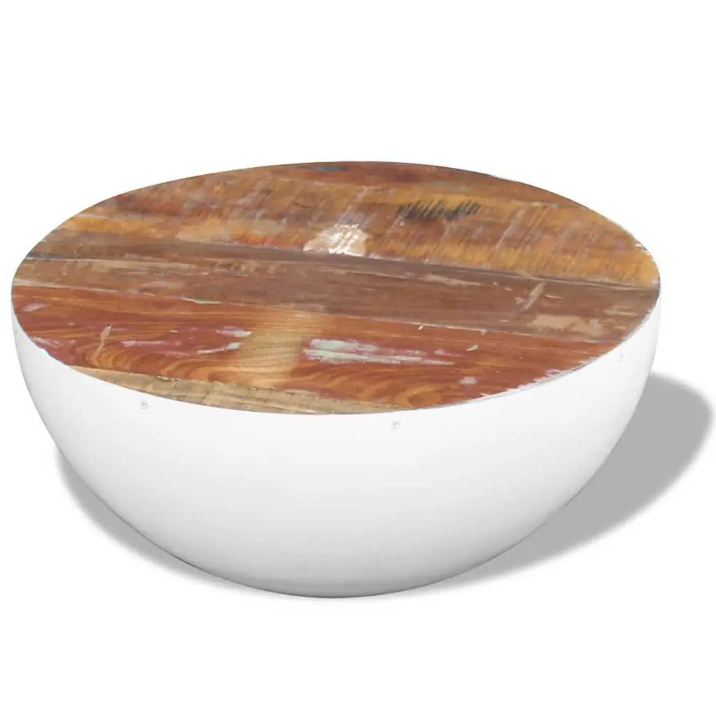 Bowl Shaped Coffee Table Solid Reclaimed Wood White Antique Vintage 60 x 60 x 30 cm