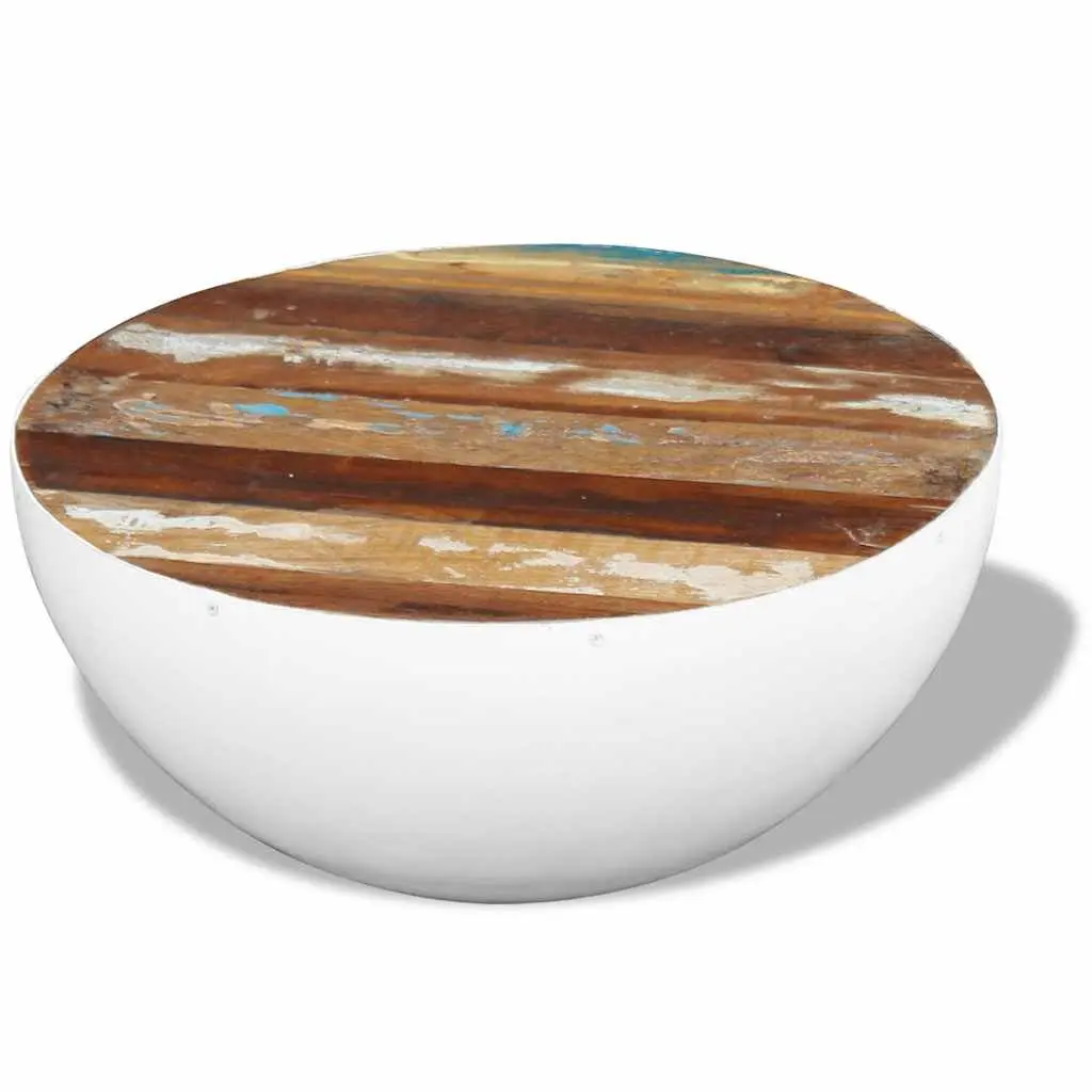 Bowl Shaped Coffee Table Solid Reclaimed Wood White Antique Vintage 60 x 60 x 30 cm