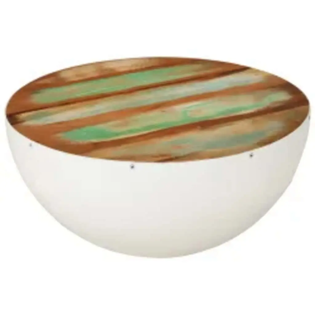 Bowl Shaped Coffee Table Solid Reclaimed Wood White Antique Vintage 60 x 60 x 30 cm