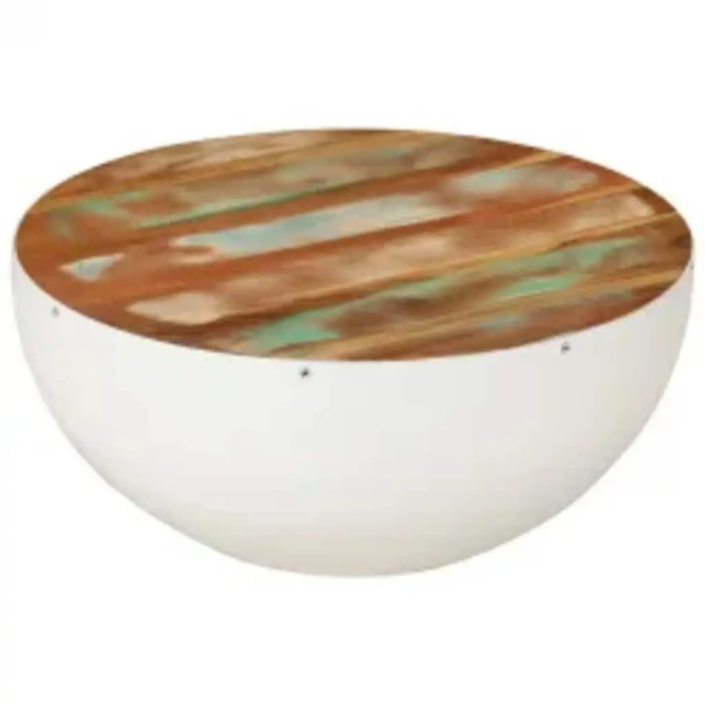 Bowl Shaped Coffee Table Solid Reclaimed Wood White Antique Vintage 60 x 60 x 30 cm