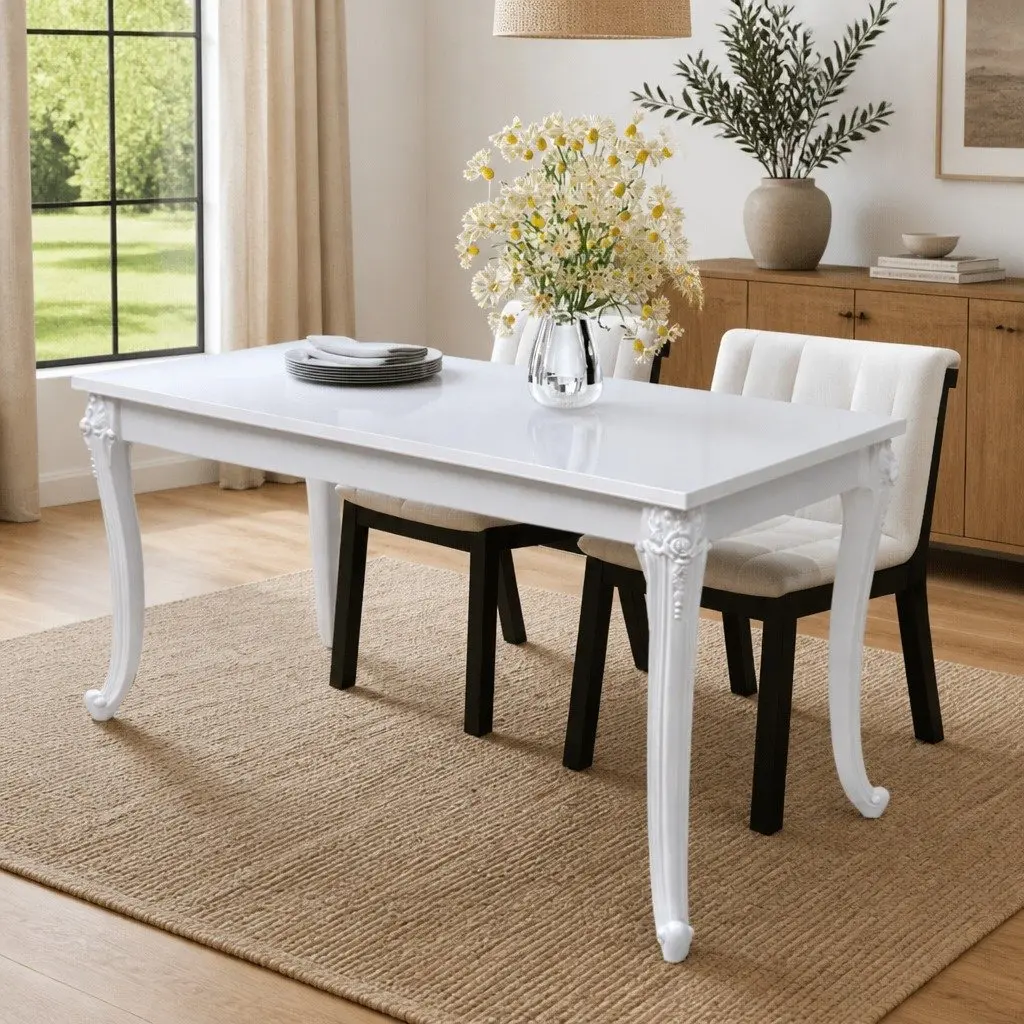 Dining Table 116x66x76 cm in High Gloss White