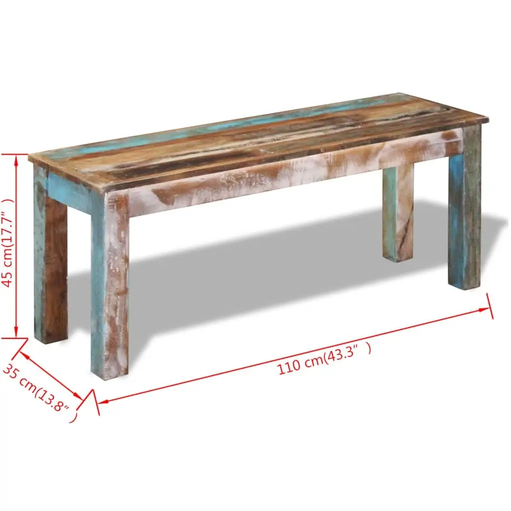 Reclaimed Wood Bench Vintage Antique Style Handmade 110 x 35 x 45 cm