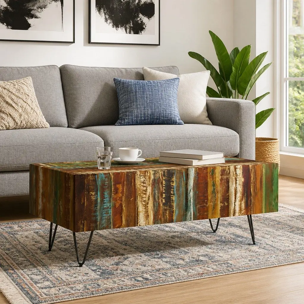 Coffee Table Handmade Retro Solid Reclaimed Wood 100 x 50 x 38 cm