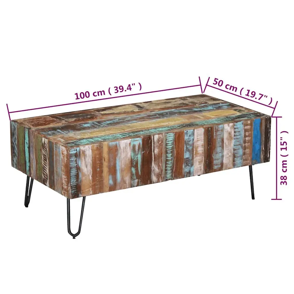 Coffee Table Handmade Retro Solid Reclaimed Wood 100 x 50 x 38 cm