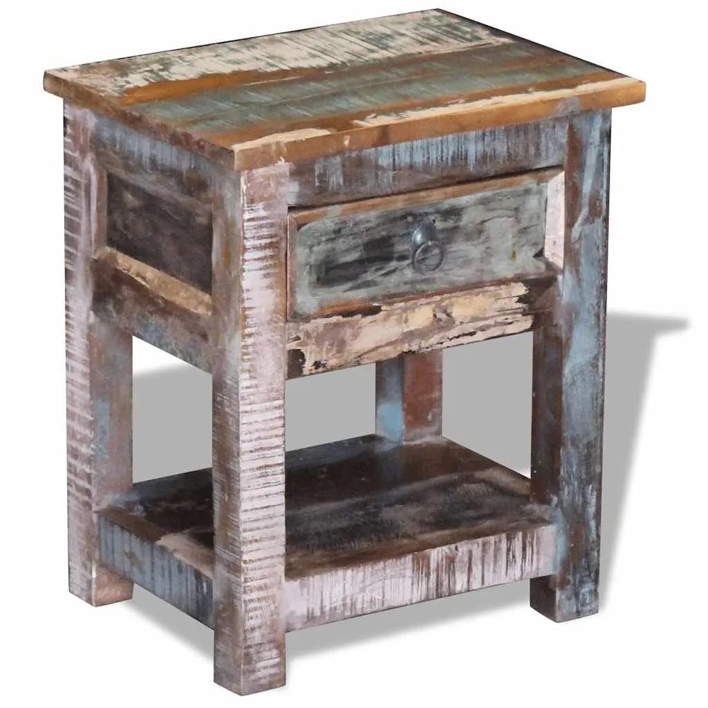 End Table Solid Reclaimed Wood Retro Nightstand with Drawer 43W x 33D x 51H cm