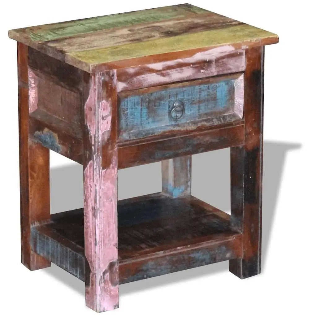 End Table Solid Reclaimed Wood Retro Nightstand with Drawer 43W x 33D x 51H cm