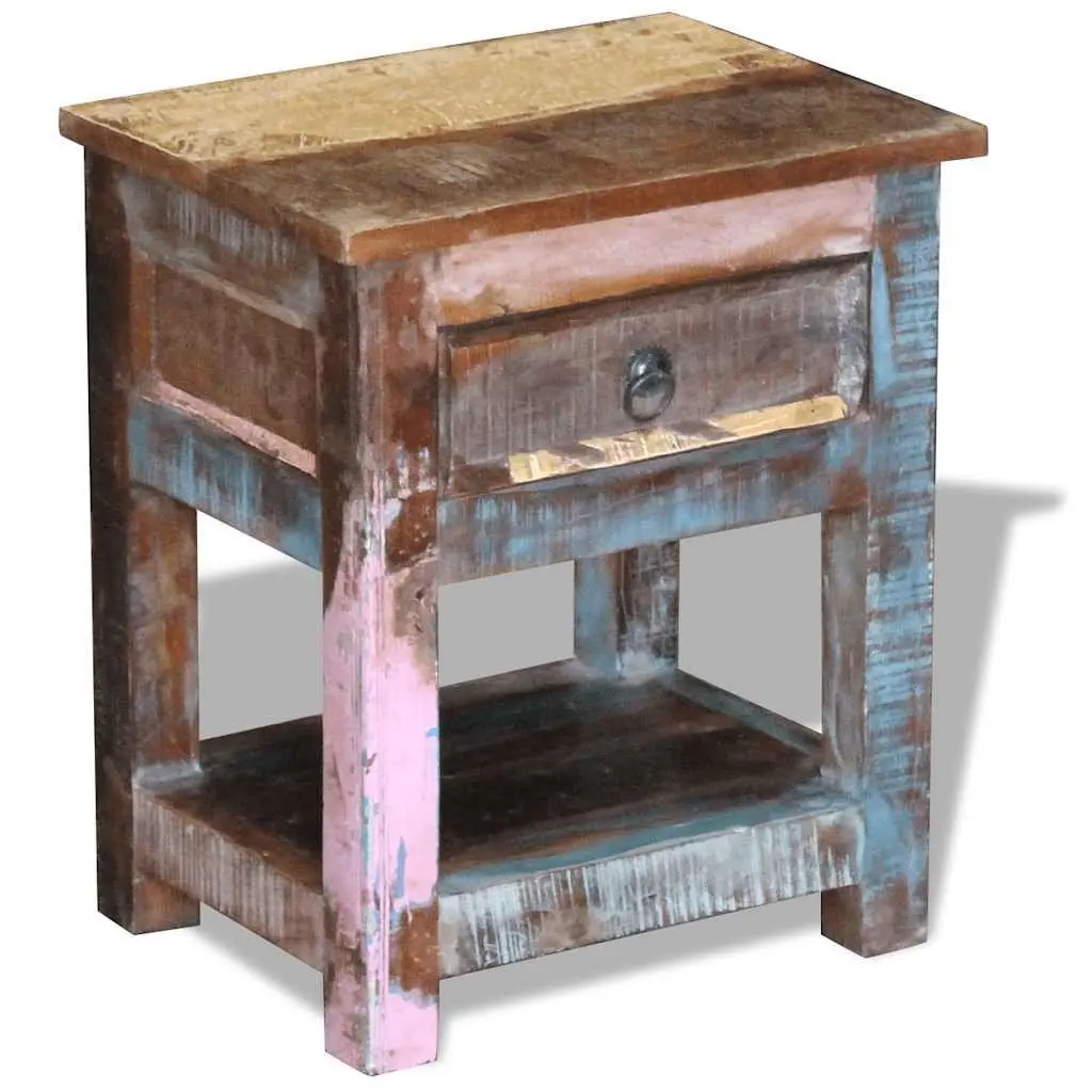 End Table Solid Reclaimed Wood Retro Nightstand with Drawer 43W x 33D x 51H cm