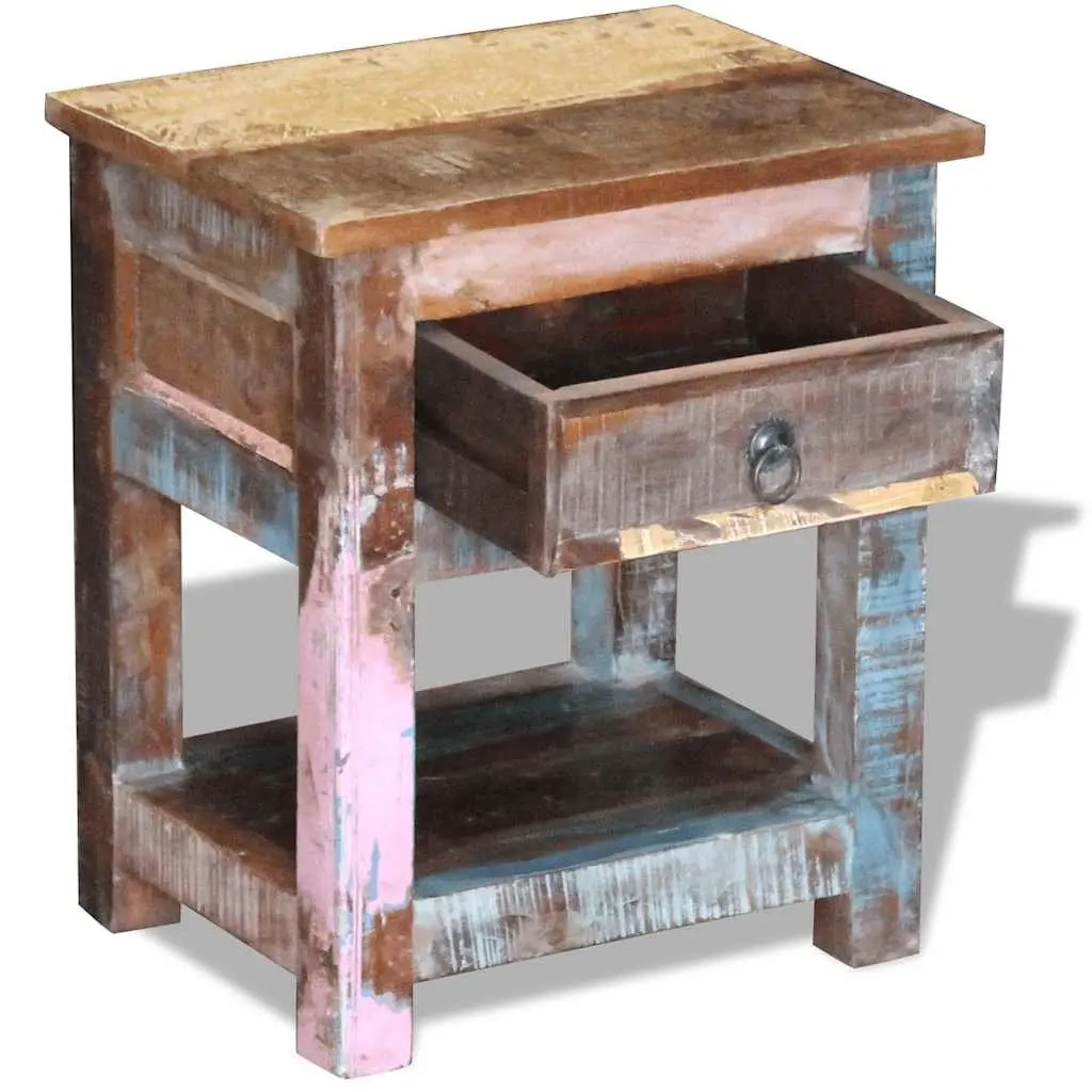 End Table Solid Reclaimed Wood Retro Nightstand with Drawer 43W x 33D x 51H cm