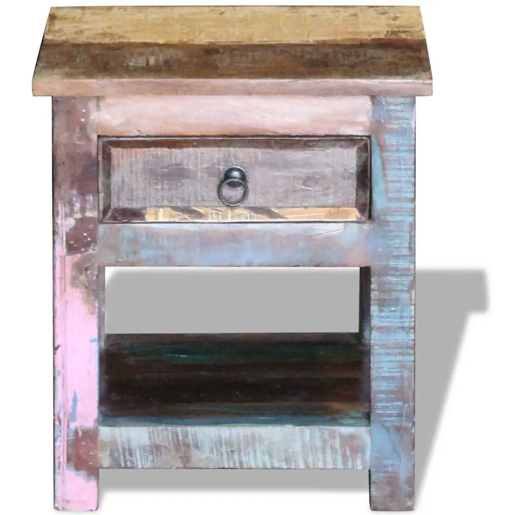 End Table Solid Reclaimed Wood Retro Nightstand with Drawer 43W x 33D x 51H cm