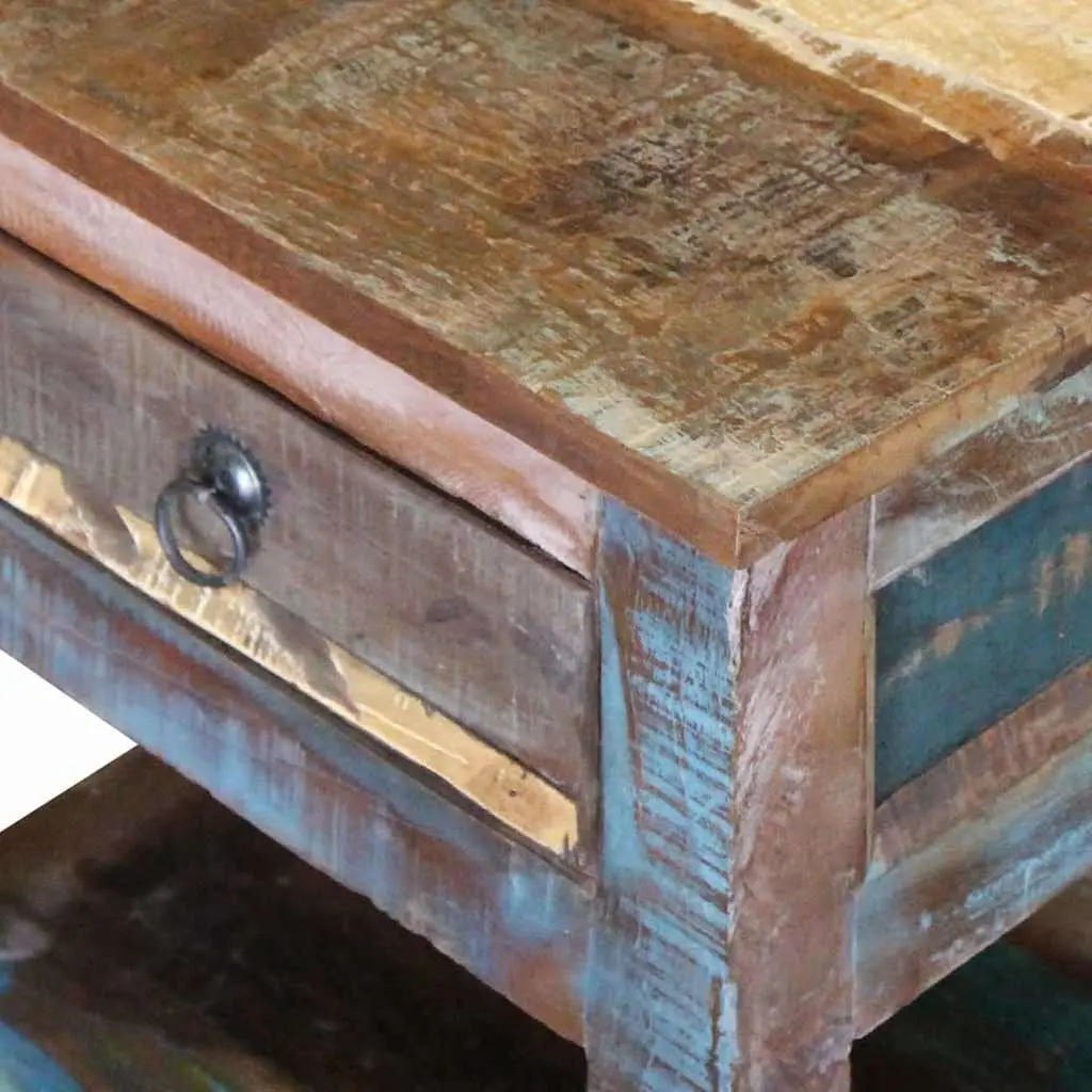 End Table Solid Reclaimed Wood Retro Nightstand with Drawer 43W x 33D x 51H cm