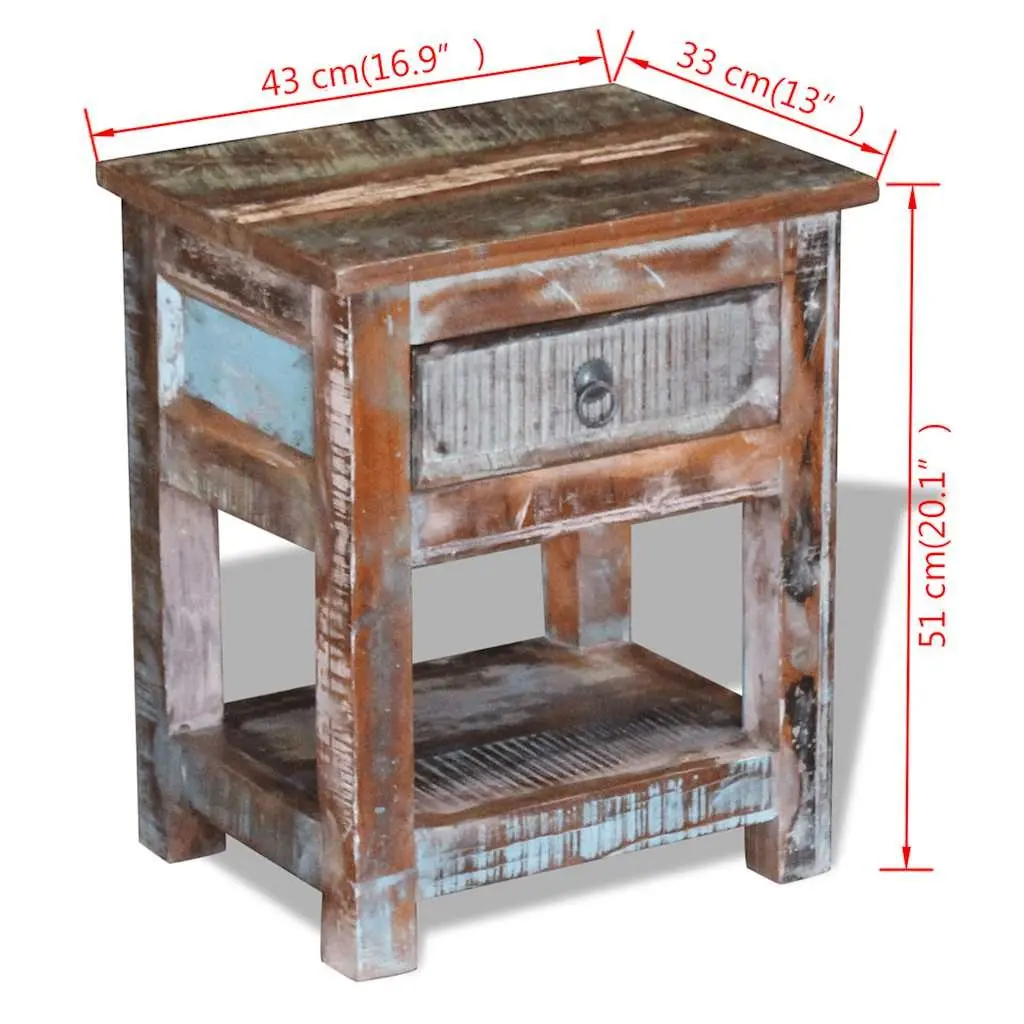 End Table Solid Reclaimed Wood Retro Nightstand with Drawer 43W x 33D x 51H cm