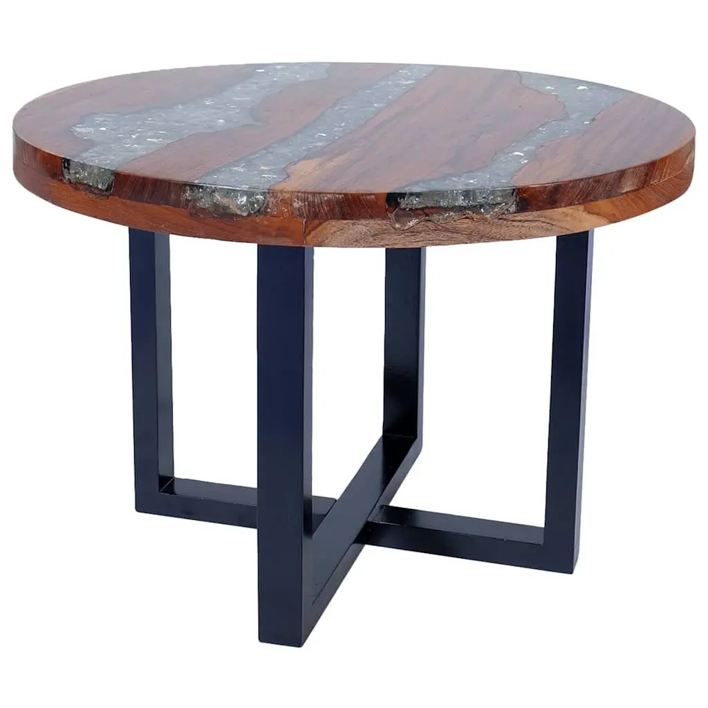 Coffee Table Round Teak Mango Wood Resin Accent 60 cm