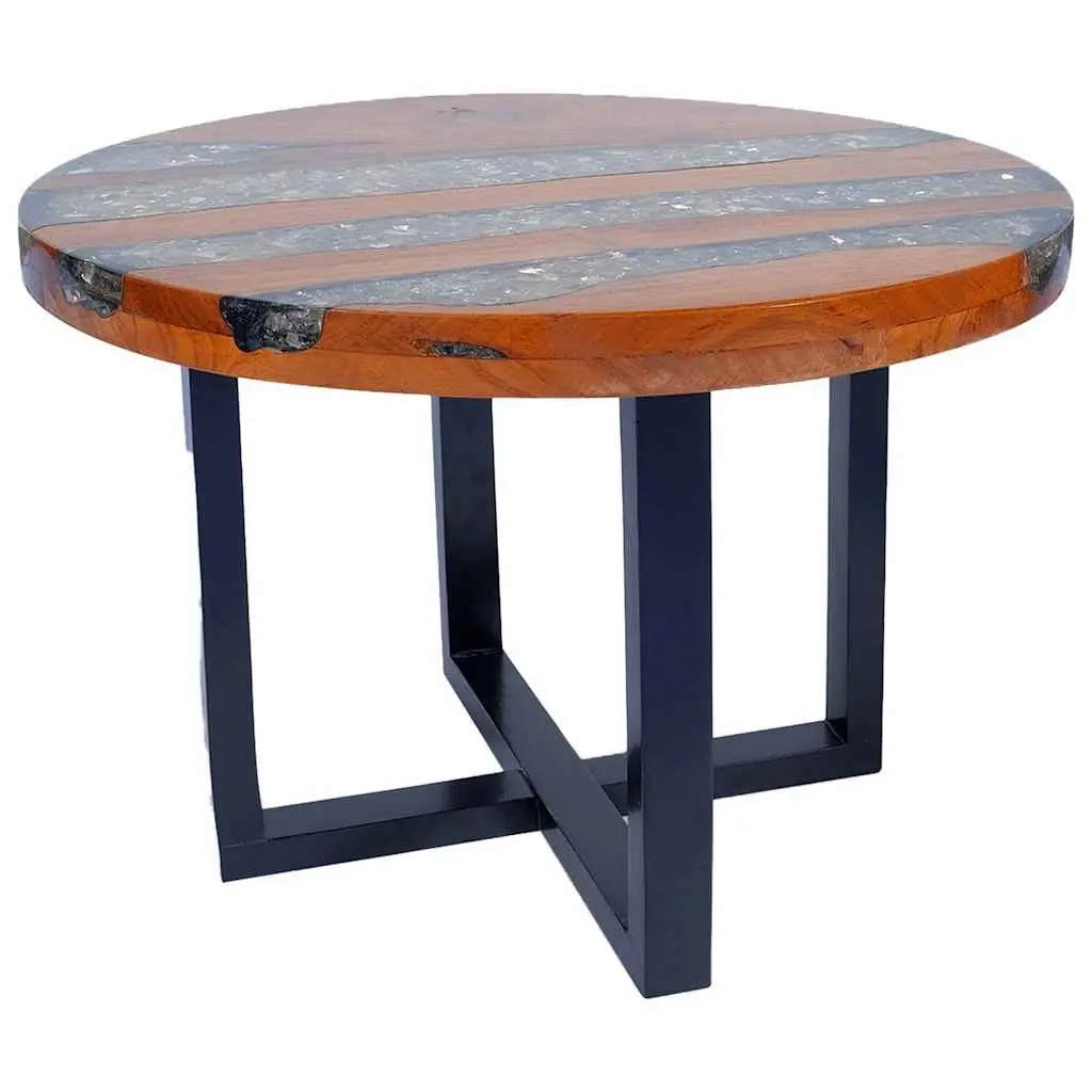 Coffee Table Round Teak Mango Wood Resin Accent 60 cm