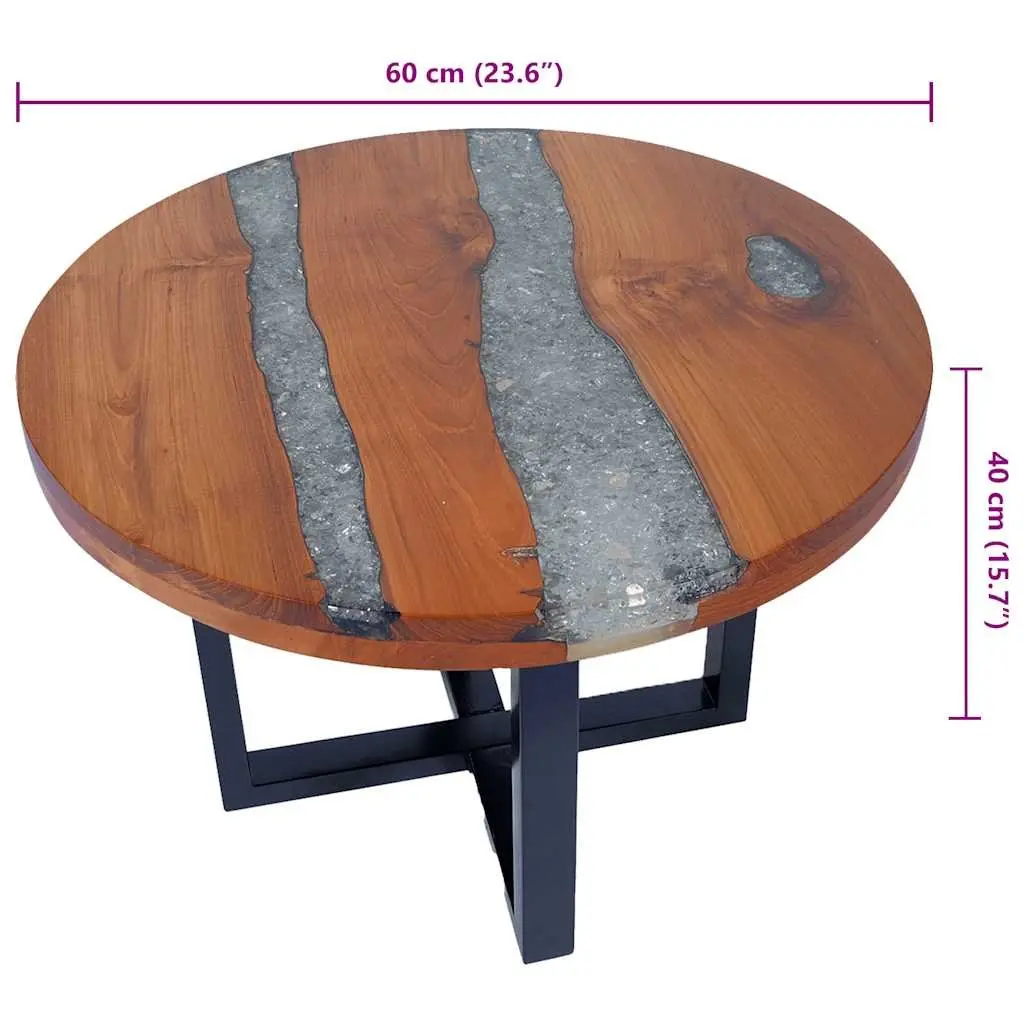 Coffee Table Round Teak Mango Wood Resin Accent 60 cm