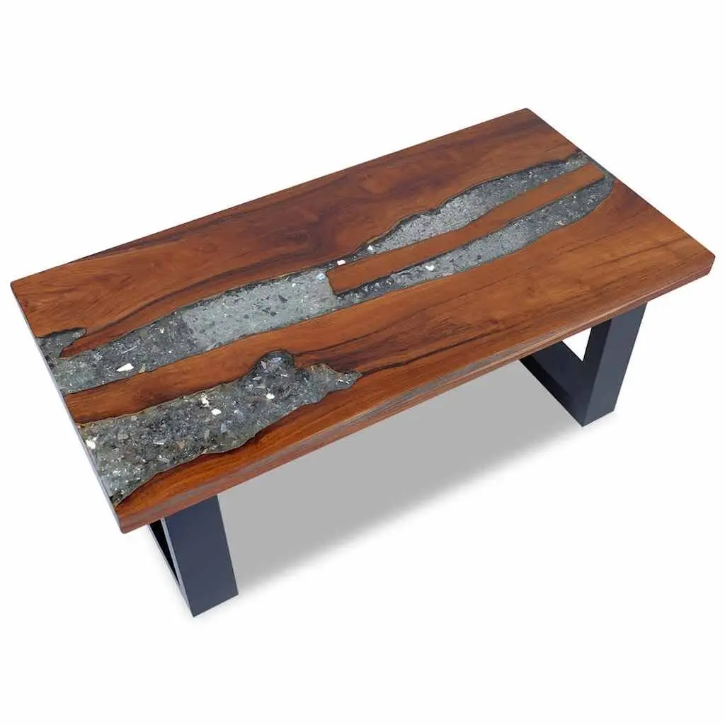 Coffee Table Rectangular Teak Mango Wood Resin Accent Side Table 100x50cm