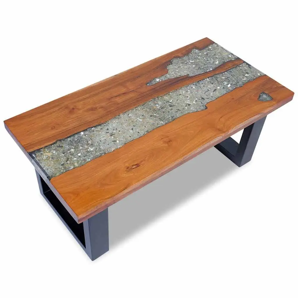 Coffee Table Rectangular Teak Mango Wood Resin Accent Side Table 100x50cm