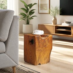 Wooden Stool Solid Teak Handmade Footrest Side Table Rustic Natural Brown